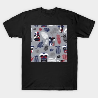 Tiki masks on gray seamless pattern T-Shirt